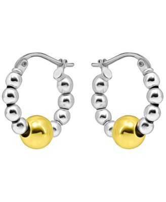 Sterling Silver and 18k Gold Over Sterling Silver Bead Hoop Earrings, Macy's Exclusive