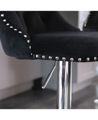 Velvet Swivel Barstools, Adjustable Height, Chrome Base, Set of 2, Black