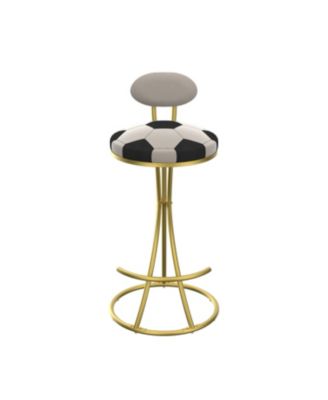 Football Print Bar Stools Set of 2, Counter Height, Velvet, Gold/Cream