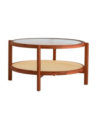 Modern Minimalist Solid Wood Coffee Table with Craft Glass Tabletop