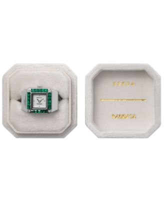 Women's x Dalmata Time Ring Emerald Crystals and Stainless Steel Expandable Ring Watch, 15mm