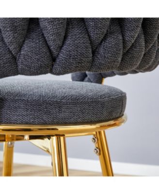 Rotating Swivel Chair Black Cotton Linen Gold Legs