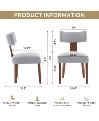  Linen Fabric Modern Armless Dining Chairs, Gray (Set of 2