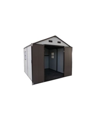 8x8 Resin Storage Shed w/ Windows, Aluminum Frame & Floor (White/Brown