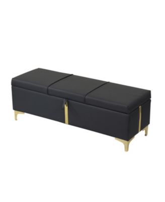 Upholstered Storage Ottoman Bench with Metal Legs