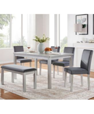 Wooden Dining Table Set with 4 Chairs & Bench - Silver Grey