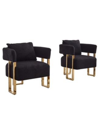 TS Modern Teddy Fleece Chair Gold Legs 2PCS Black