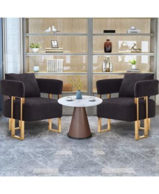 TS Modern Teddy Fleece Chair Gold Legs 2PCS Black