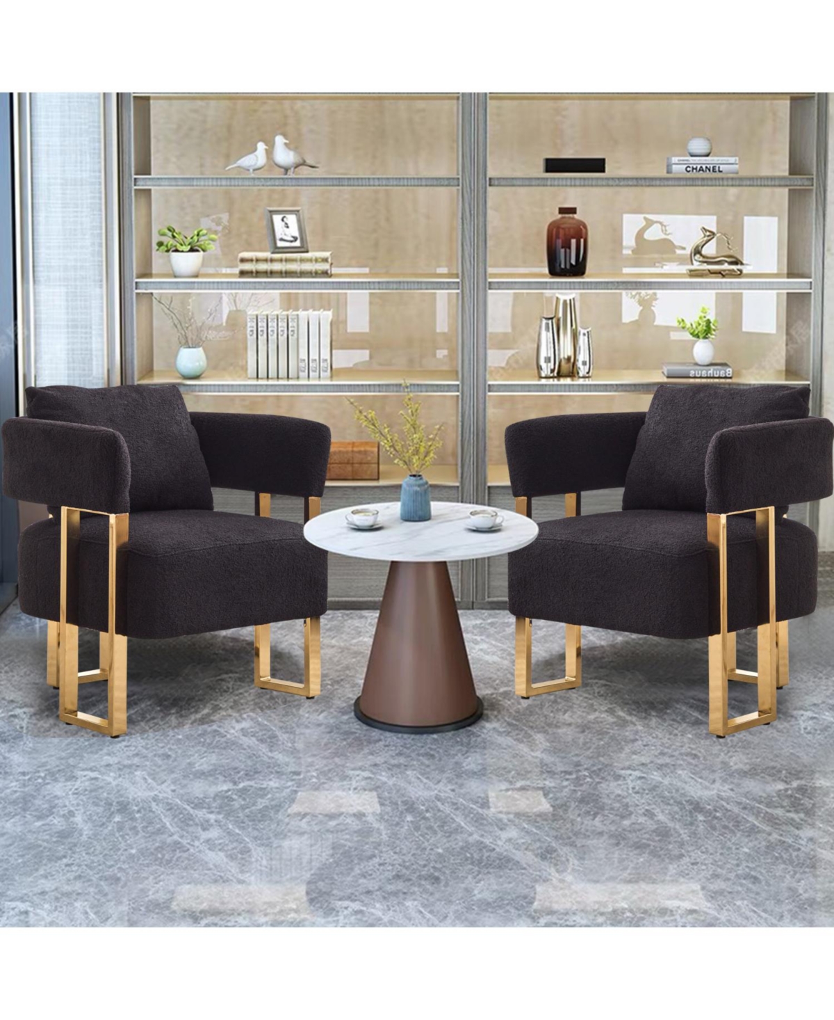 Streamdale Furniture Ts Modern Teddy Fleece Chair Gold Legs 2PCS Black