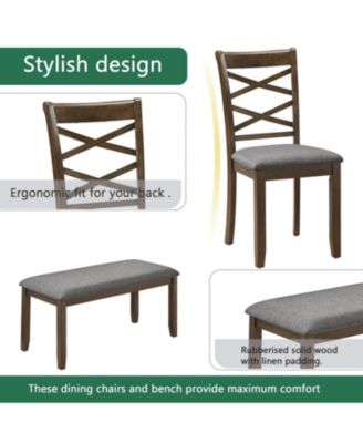 6-Piece Walnut Dining Set- Table, 4 Chairs & Bench