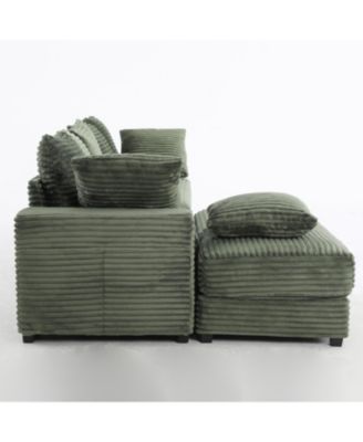Streamdale Corduroy Sectional Sofa w/ Ottoman & Pillows - GREEN
