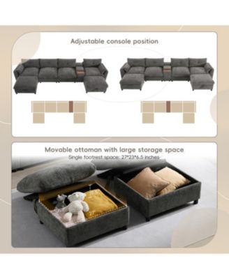 Modular Sectional Sofa w/ Ottoman, Console, USB Charger