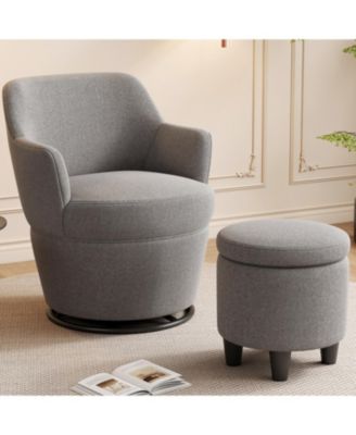  360 Swivel Accent Chair with Ottoman & Nail Trim