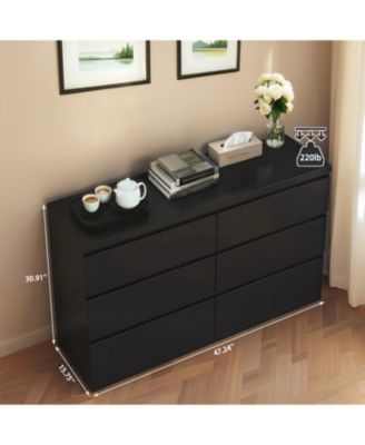 6 Drawer Black Dresser - Modern Bedroom Storage Cabinet