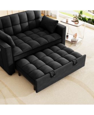 Velvet Sleeper Sofa Couch Pull Out Bed - Black