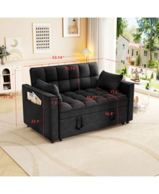 Velvet Sleeper Sofa Couch Pull Out Bed - Black