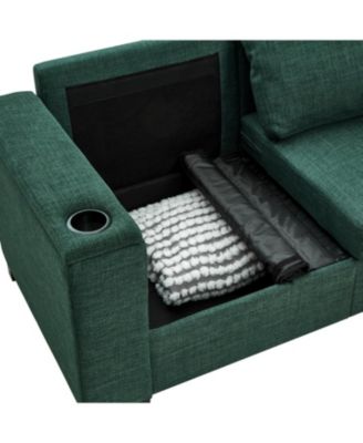  67.7" Modern Green Loveseat with Cup Holder & Storage