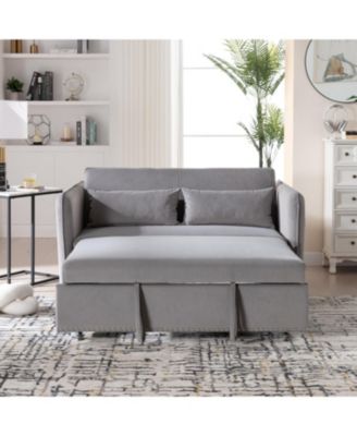 Streamdale 55" Velvet Futon Sofa Bed with Pillows & Side Pockets