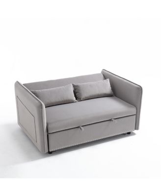 Streamdale 55" Velvet Futon Sofa Bed with Pillows & Side Pockets