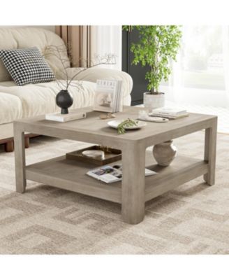 Square Coffee Table With Storage,Light Ash