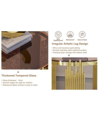 Streamdale Gold End Table, Brown Tempered Glass, Stainless Steel Legs