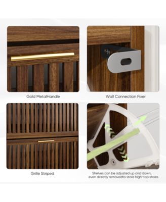 + 2 Pc. + Walnut + 2 Flip Drawers + Shoe Cabinet