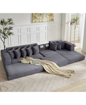 Oversize Cloud Couch, L-Shape Sleeper Sofa, 8 Pillows, Corduroy, Dark Gray (Right Facing