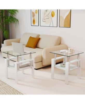 2 Modern Glass Tea/Coffee Tables - Transparent/White
