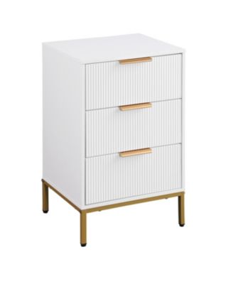 Mid-Century Modern Nightstand with Gold Legs & Wavy Drawers - White