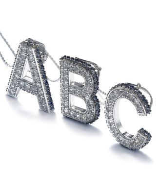 Suzy Levian Sterling Silver Sapphire 3-D Letter "C" Initial Pendant