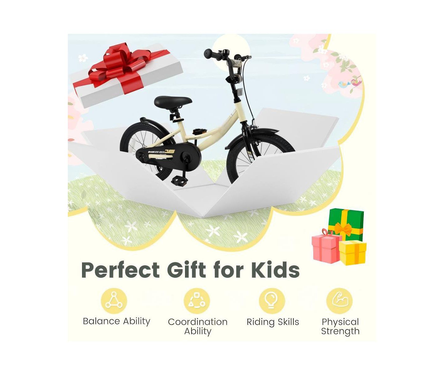 Детская игрушка HONGGE 16-Inch Kids Training Bike with Adjustable Seat, Dual Brake & Training Wheels, Ages 4+, цвет: Бежевый / Хаки — фото 9