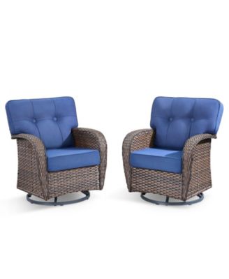 T-Frame Brown Wicker Outdoor Swivel Glider Chairs with Olefin 5 In. Thick Cushions 2-Pack）