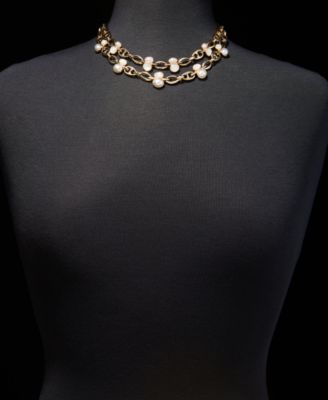 Stone & Mother-of-Pearl Layered Collar Necklace, 16" + 3" extender