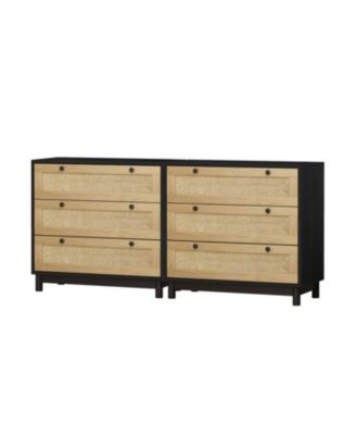 Black 3-Drawer Woven Storage Cabinet (Set of 2