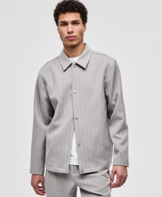 Men's Pinstriped Woven Relaxed Coach's Jacket