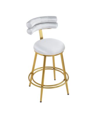 Modern Velvet Counter Stool Set, Light Gray with Iron Frame, 27.65