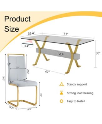  71" Tempered Glass Dining Set with 8 Light Gray PU Chairs