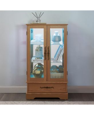 Lighted Glass Curio Cabinet - Light Oak Finish