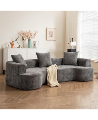 Curved Corduroy Sofa with Pillows