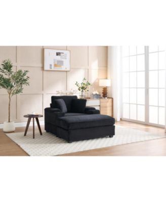 Corduroy Chaise Lounge Sofa with Ottoman & Storage