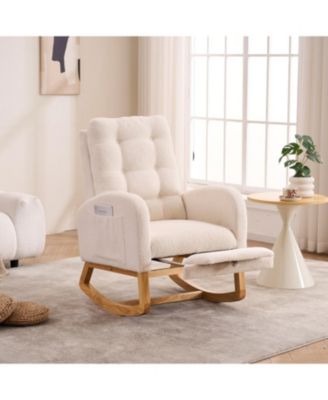 Cream White Plush Rocking Chair with Footrest