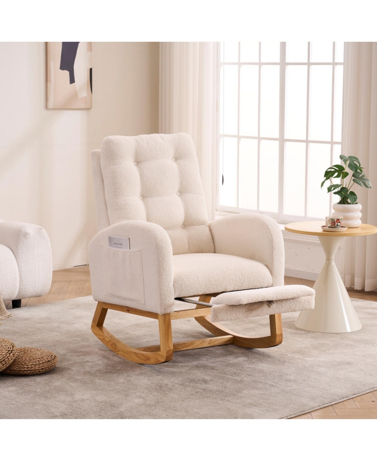 Streamdale Furniture Cream White Plush Rocking Chair with Footrest