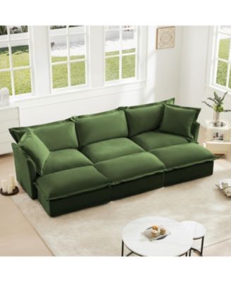  Chenille 3-Seat Sofa with Ottomans