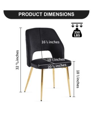 Black Velvet Dining Chairs, Metal Legs, Set of 2