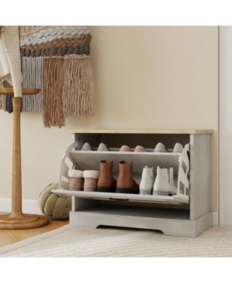 Streamdale Shoe Storage Bench - Flip Drawer & Adjustable Shelf - Antique White
