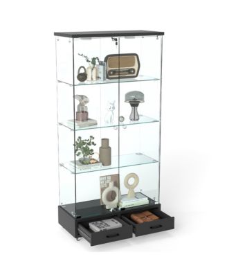 Black Glass Display Cabinet w/ Drawers & LED Lights