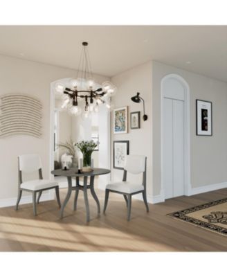  Oak Gray Round Dining Set- 39.4" Table + 2 Chairs