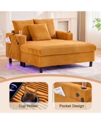 Streamdale Corduroy Oversized Recliner Sofa w/ USB, LED, Cup Holder