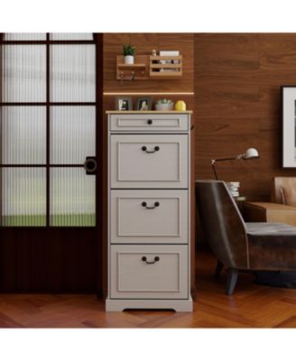 Storage Cabinet - 3 Flip Drawers, 1 Drawer - Antique White