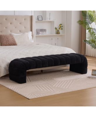 Modern Upholstered Bed Bench, Channel Tufted, Chenille, Black